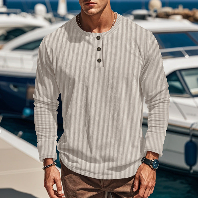 Herren Langarmshirt Strukturiert Praktisch Knöpfe BerlinStyle