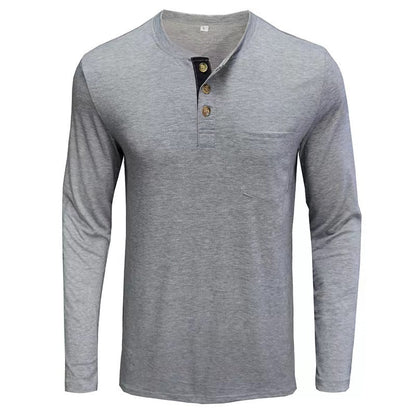Der neue Titel wäre: Herren Langarmshirt mit modischem Stehkragen und eleganter Knopfleiste