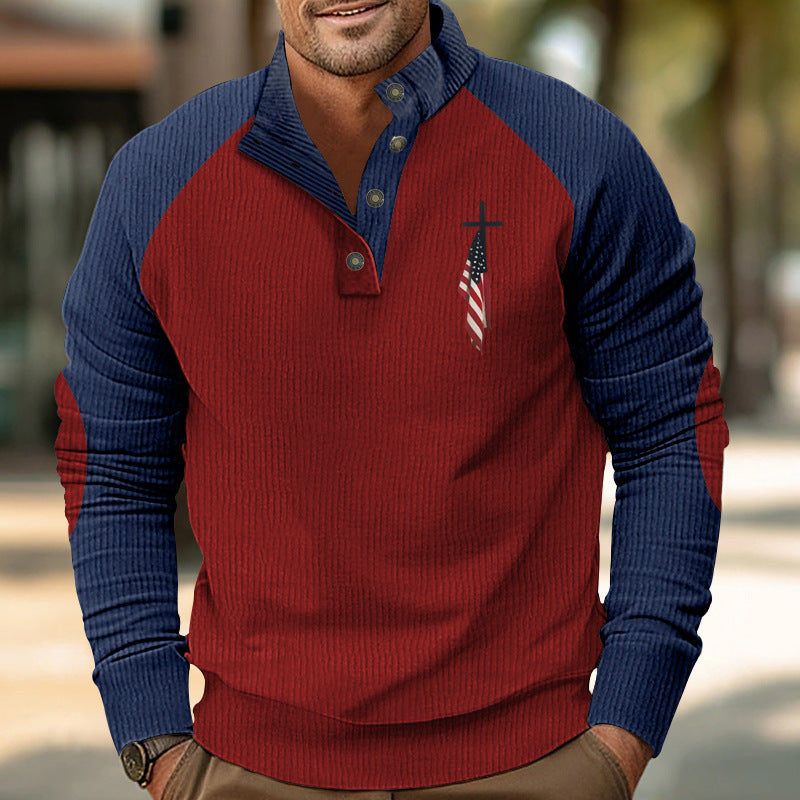 Herren Sportpullover Modern mit Knöpfen Kreuzmuster Elegant