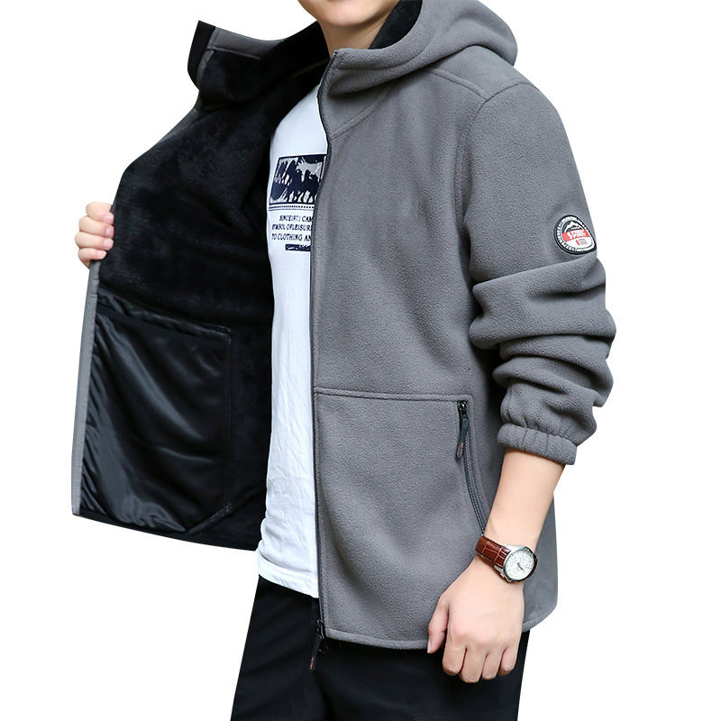 Herren Fleecejacke Warm Verstellbare Kapuze Reißverschluss Taschen