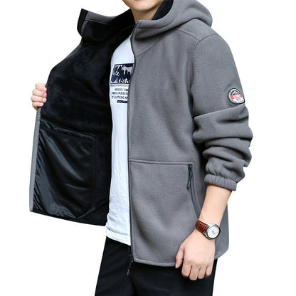 Herren Fleecejacke Warm Verstellbare Kapuze Reißverschluss Taschen