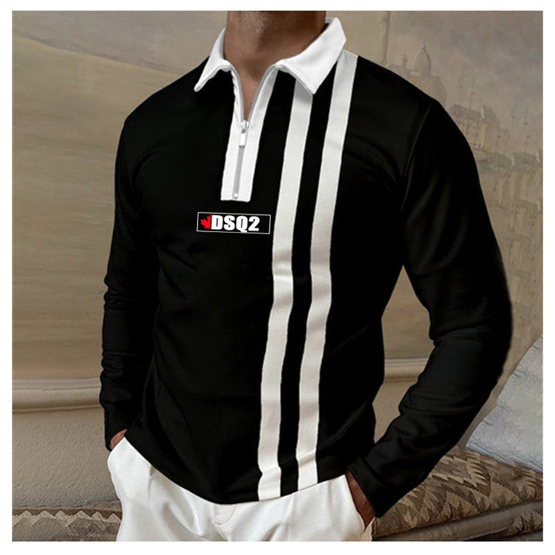 Herren Langarm Poloshirt Modern mit Reißverschluss Kontrast Farben