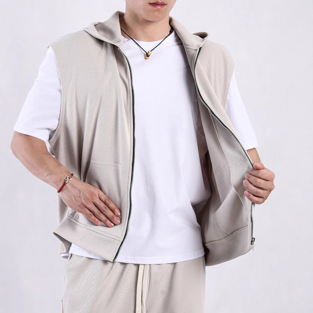 Männer Kapuzen-Shirt Ärmellos Sportlich mit Taschen