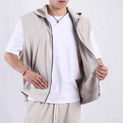 Männer Kapuzen-Shirt Ärmellos Sportlich mit Taschen