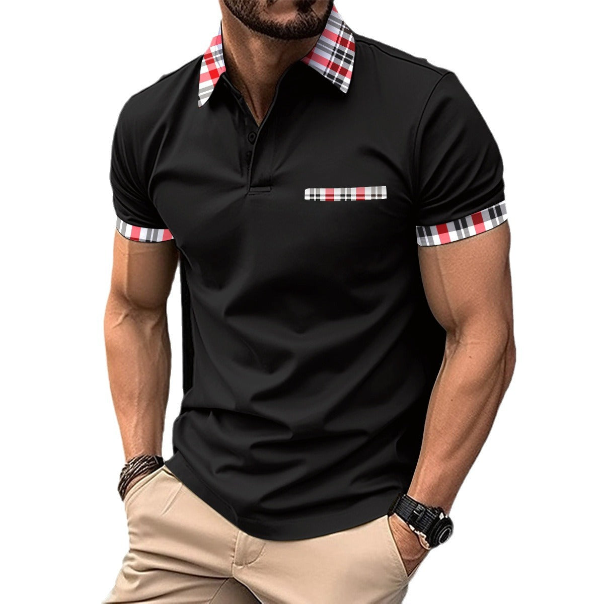 Herren Polohemd Karomuster Elegant Modern