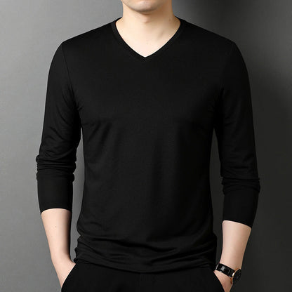 Herren Langarmshirt V-Ausschnitt Atmungsaktiv Baumwolle