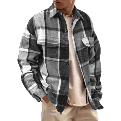 Herren Flanelljacke Kariert Modern mit Brusttaschen