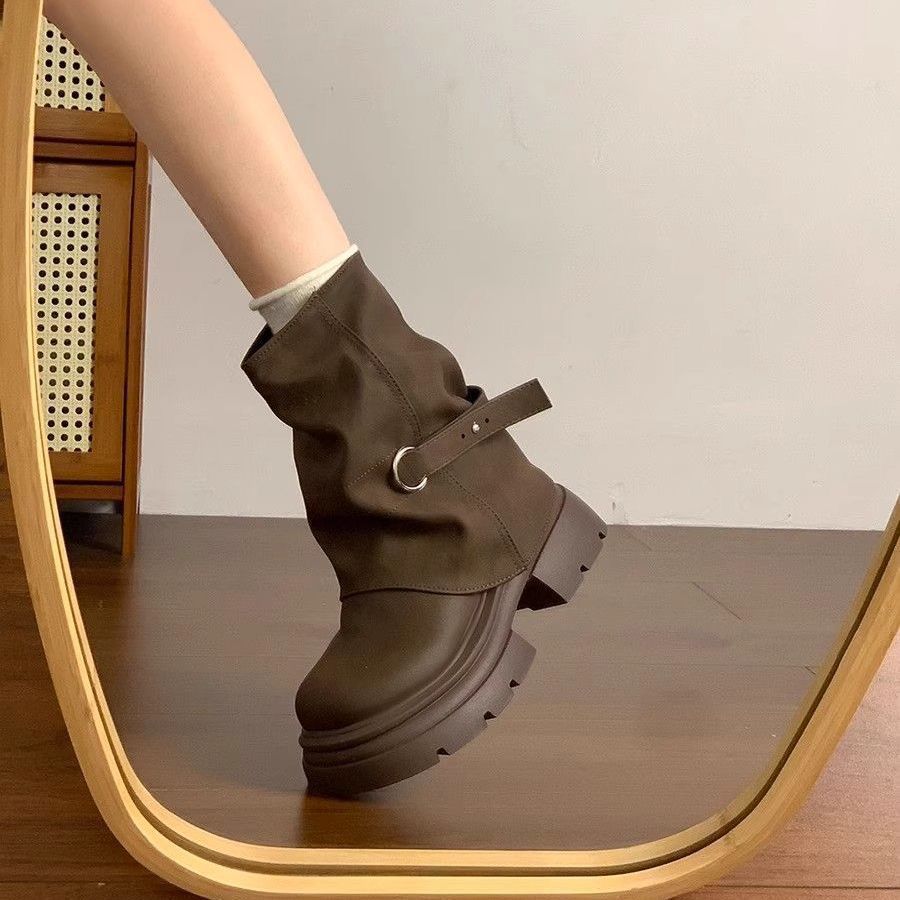 Damen Winterboots Elegantes Falten-Design Warm