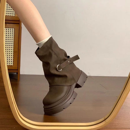 Damen Winterboots Elegantes Falten-Design Warm