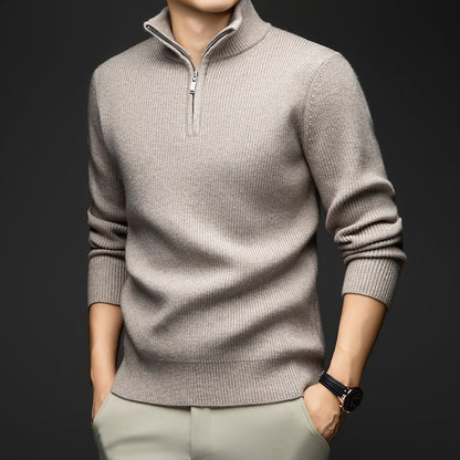 Herren Pullover Weich Wolle Eleganter Zip - BerlinGlamour