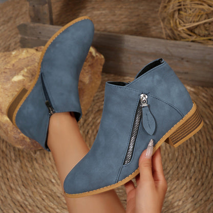 Damen Stiefeletten Bequem Blockabsatz Schwarz Modisch