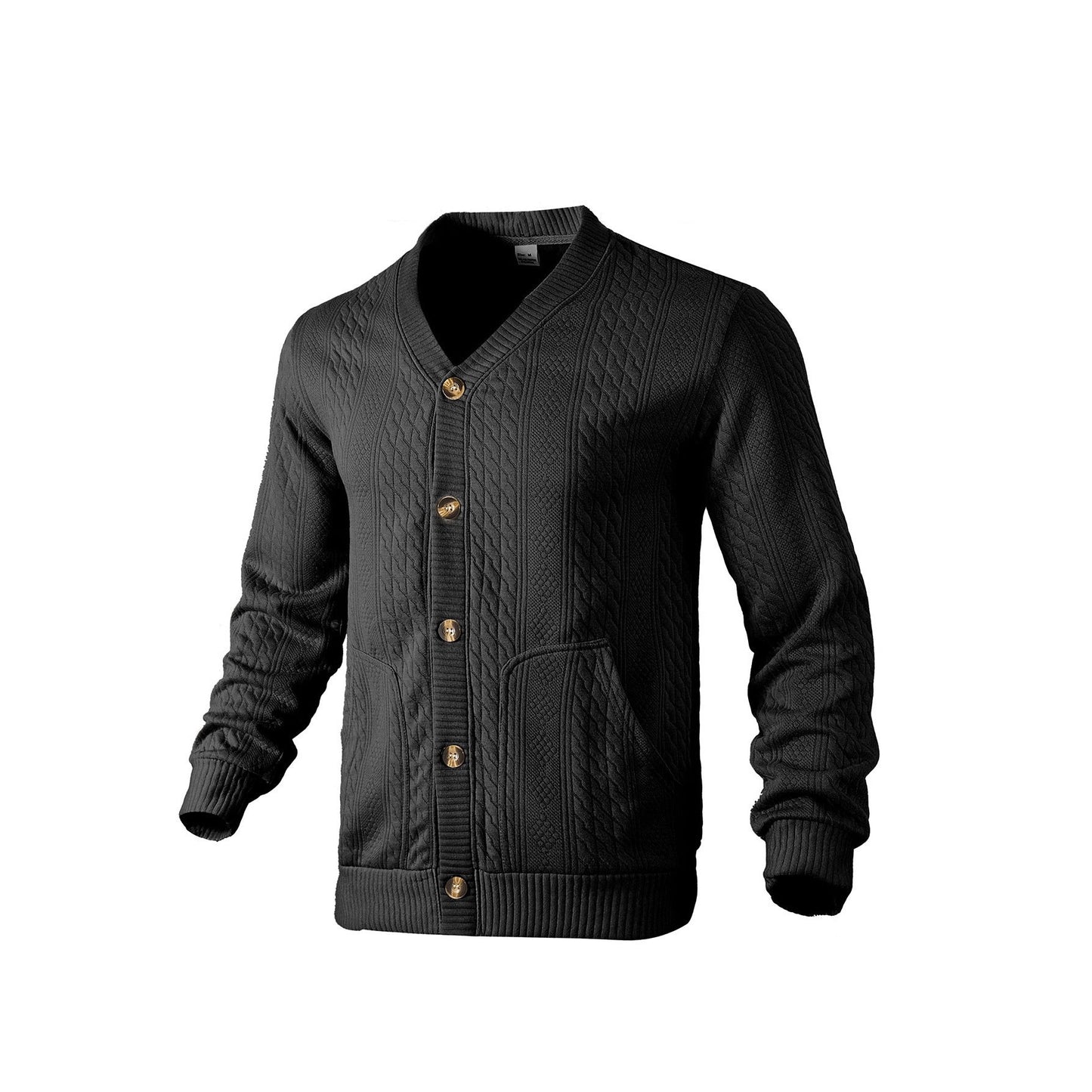 Herren Strickjacke Zopfmuster Modern Schwarz