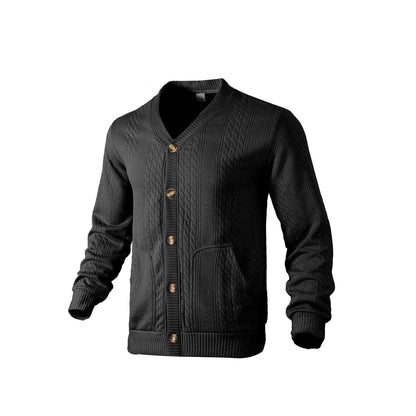 Herren Strickjacke Zopfmuster Modern Schwarz