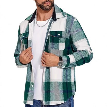 Herren Flanellhemd Kariert mit Doppelbrusttasche Modern