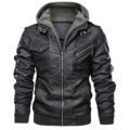 Lederjacke Herren Lässig Kapuze Taschen Modern