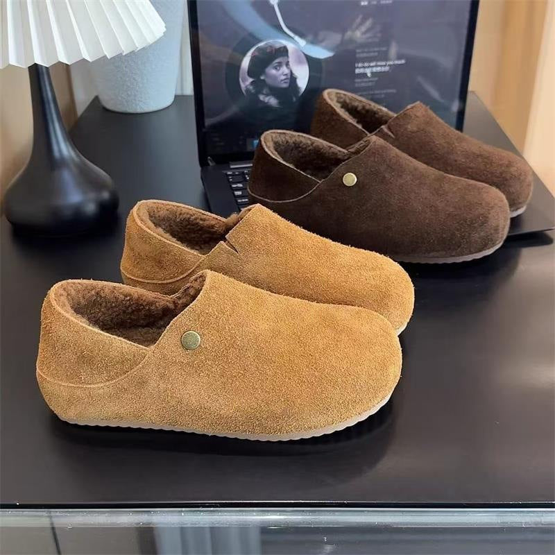 Damen Hausschuhe Weich Veloursleder Warm Futter