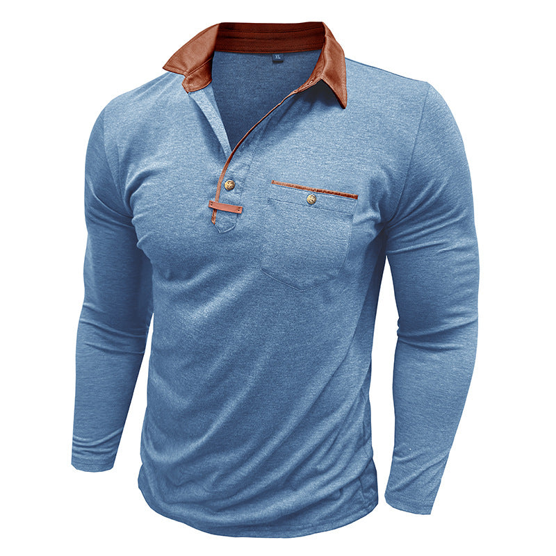 Herren Langarmshirt Mit Brusttasche Kontrastkragen Modern