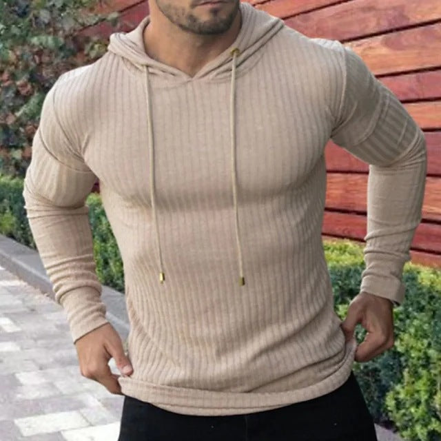Herren Hoodie Langarm mit Kängurutasche und Rippstruktur