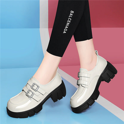 Damen Plateau Schuhe Schnürstiefel mit Doppelriemen Modern