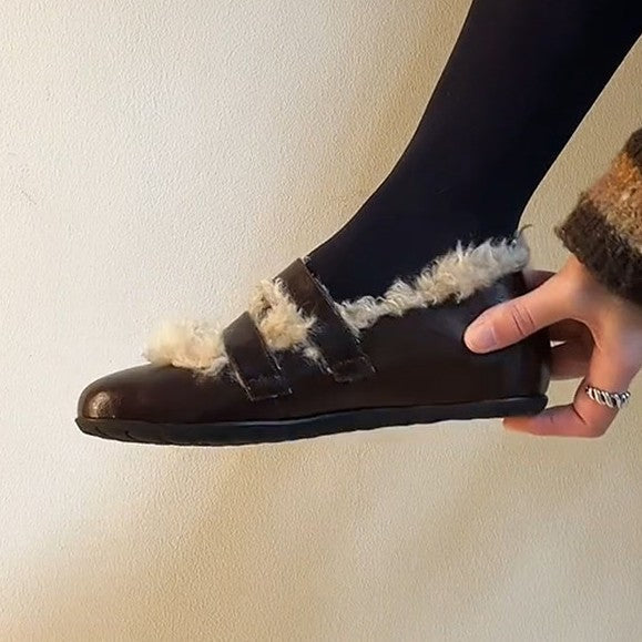 Damen Clogs Kuschelig Kunstfell Schnallen Modisch