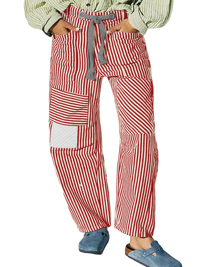 Damen Hosen Gestreift Weite Bequem Verstellbar