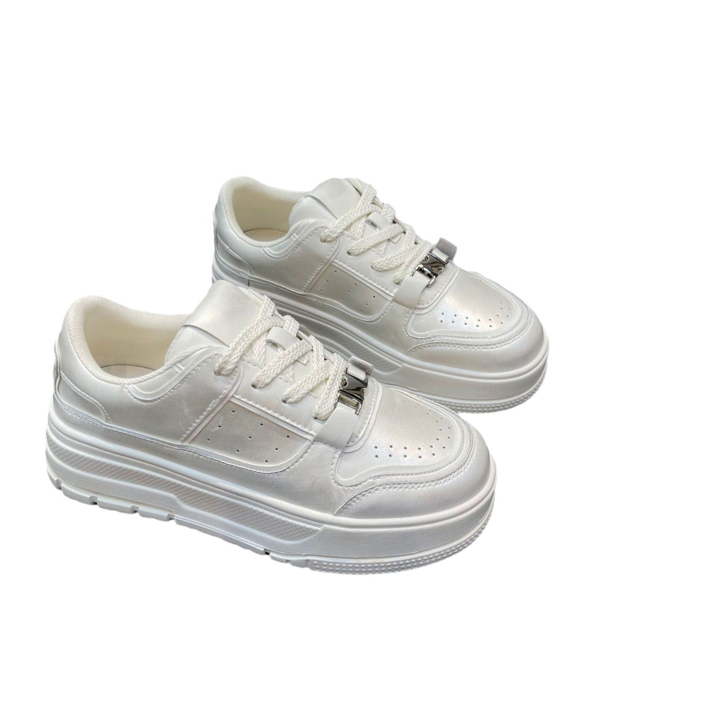 Damen Sneaker Hochglanz Obermaterial Plateau Sohle Modisch