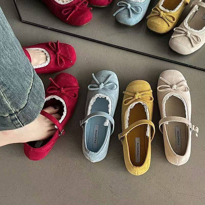 Damen Ballerinas mit verstellbarem Riemen Spitzenbesatz Elegant - BerlinGlamour