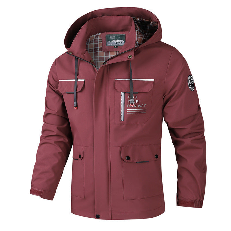Herren Outdoorjacke Wetterfest mit Kapuze und Taschen