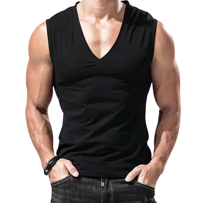 Herren T-Shirt Ärmellos V-Ausschnitt Atmungsaktiv Baumwolle