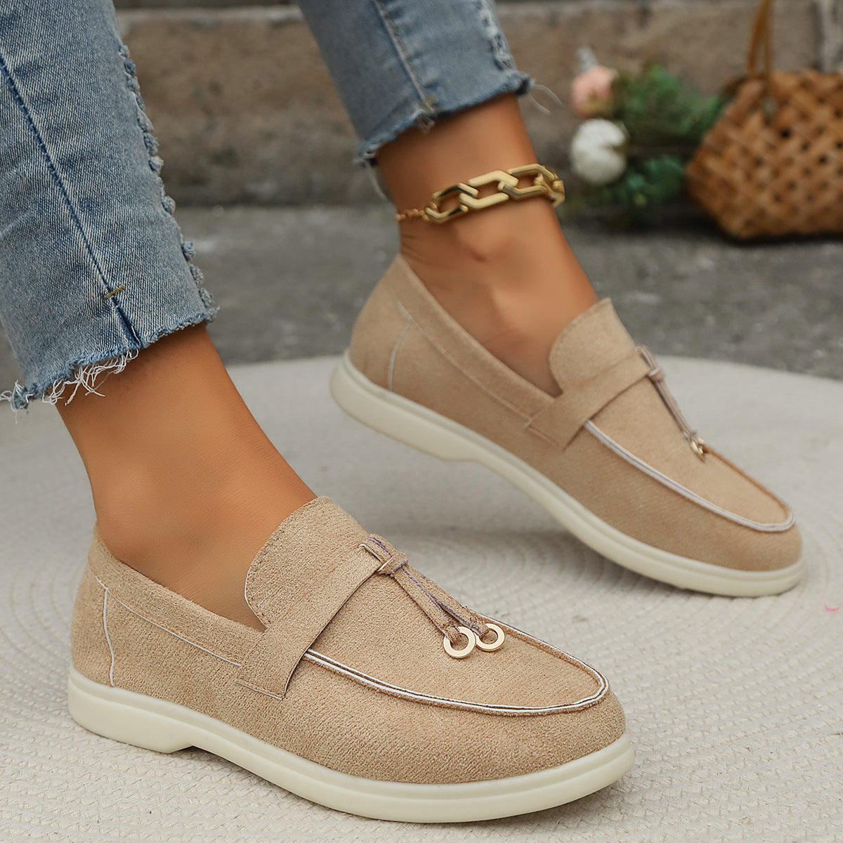 Damen Mokassin Schuhe Modern Gold Dekor