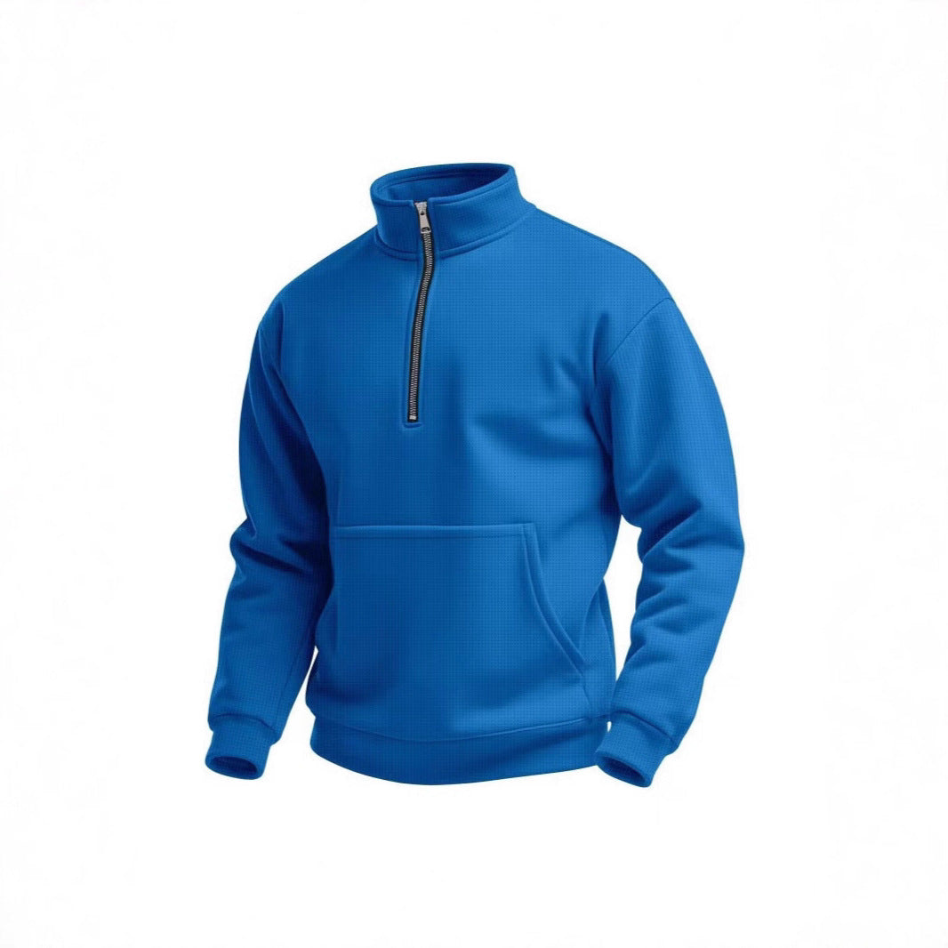 Herren Fleece Pullover Kurz Reißverschluss Bauchtasche Sportlich - BerlinGlamour