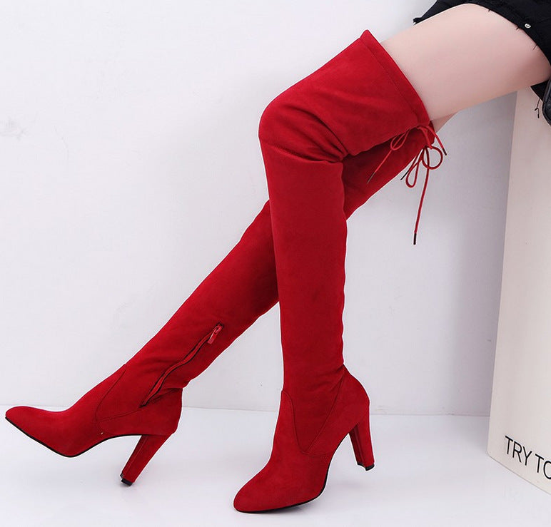 Stilettostiefel Damen Hoch Overknee Schnürstiefel Elegant