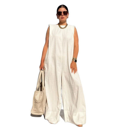 Damen Jumpsuit Weit Kapuze Tiefster Rücken Modern