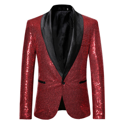 Herren Blazer Moderne Paillettenjacke Elegant Schwarz