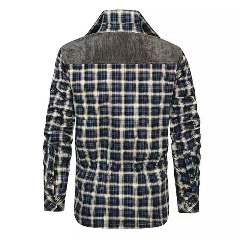 Herren Flanell Hemdjacke Warm mit Fütterung und Taschen