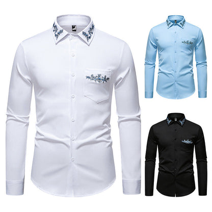 Herren Hemd Langarm mit Blumenstickerei Modern