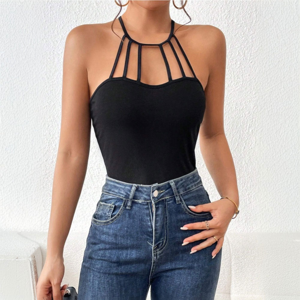 Damen Body Elegantes Design Cut-Out Trägerschlaufen