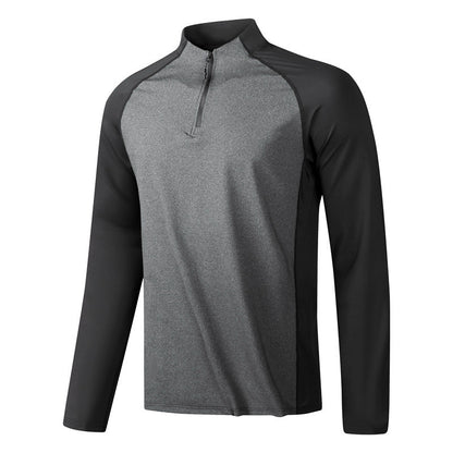 Herren Langarmshirt Funktionell Stehkragen Reißverschluss Sportlich - BerlinGlamour