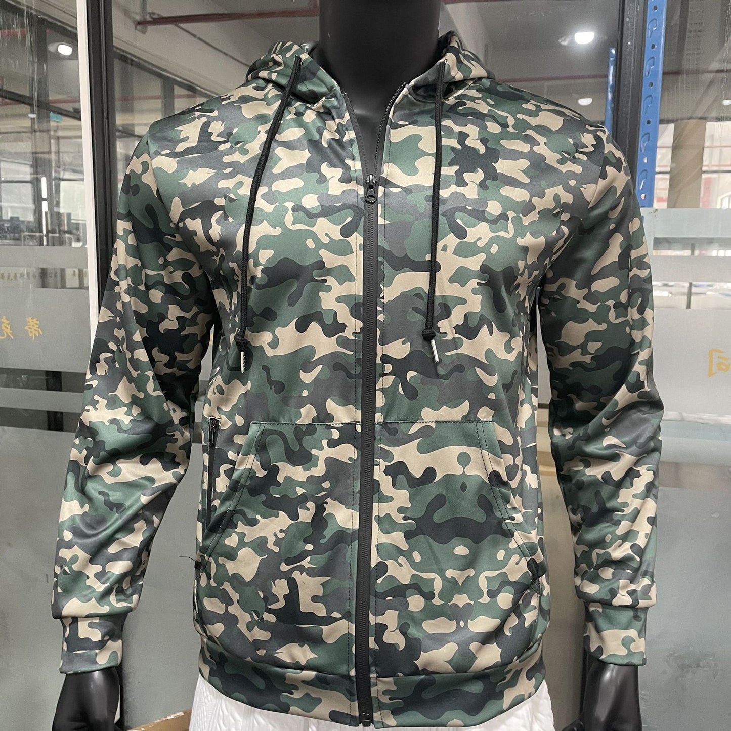 Herren Fleecejacke Camouflage Praktisch mit Taschen und Kordelzug