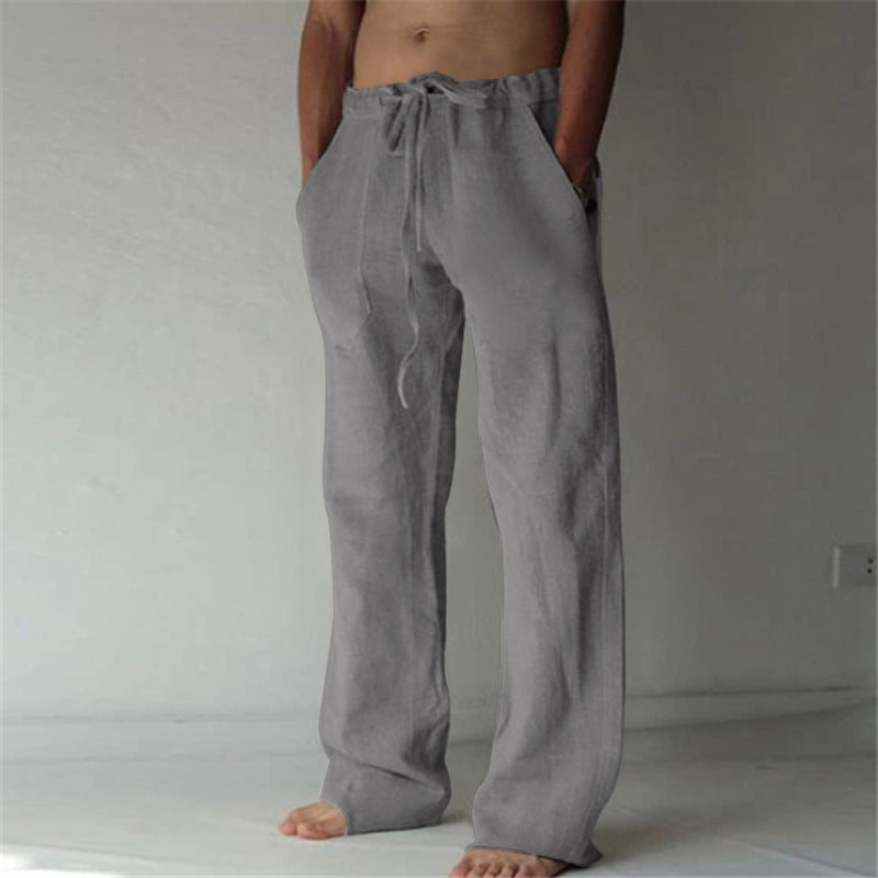 Herren Leinenhose Elastisch Bequem Mit Seitentaschen