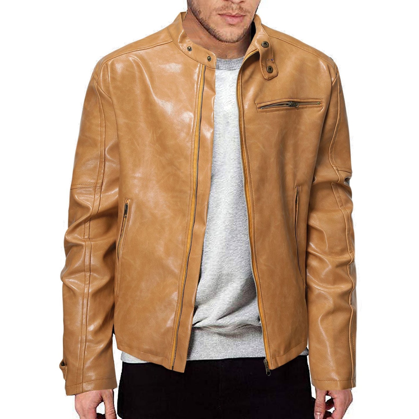 Herren Lederjacke Biker Style Modern Schwarz