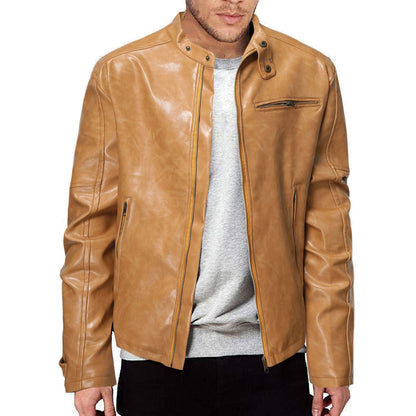 Herren Lederjacke Biker Style Modern Schwarz