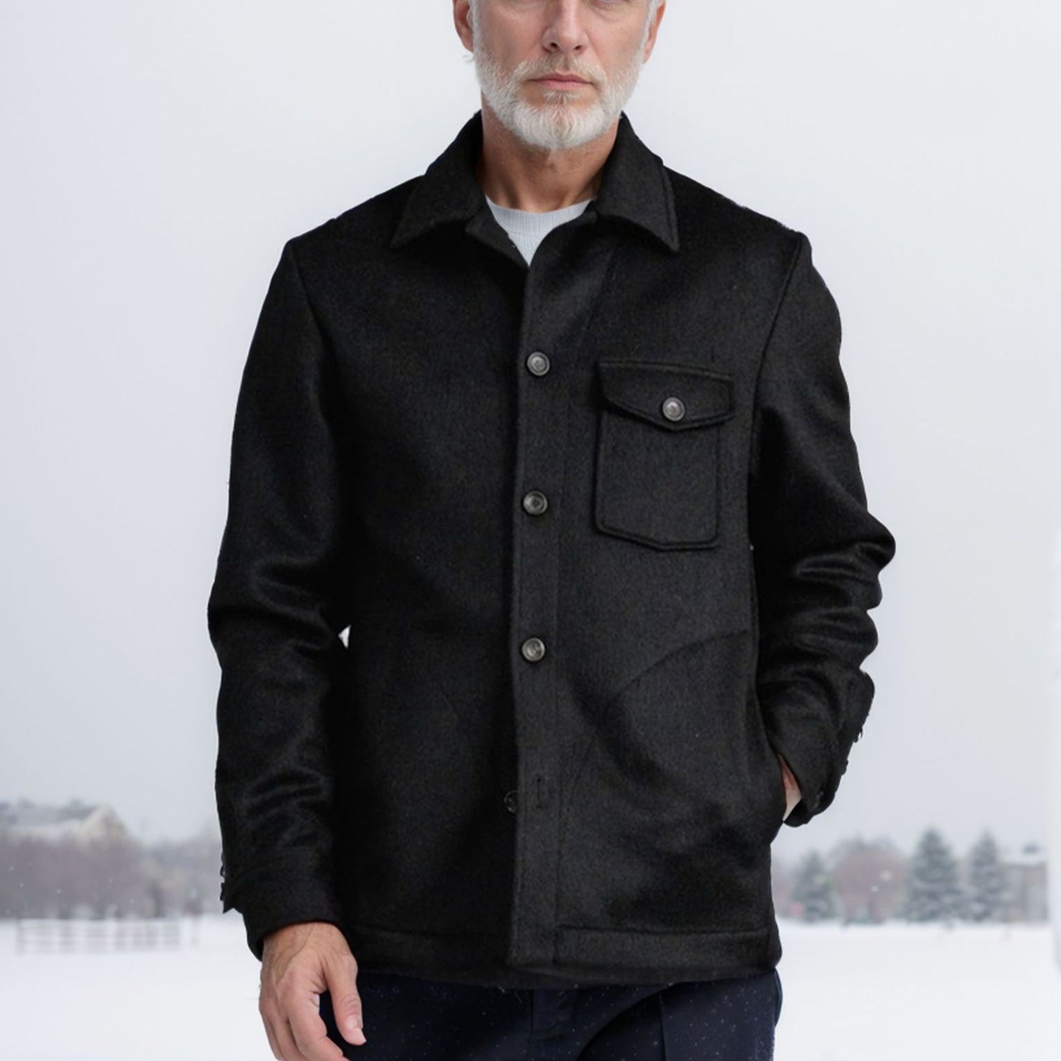 Herren Wintermantel Casual Wolle Schwarz - BerlinGlamour