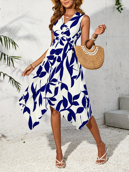 Asymmetrisches Damenkleid mit Blumendruck Trendy