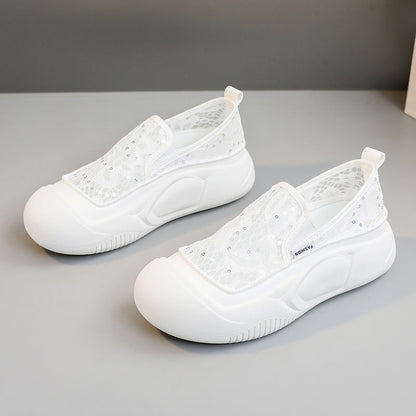 Damen Sneaker Bequem Spitze Elastisch Schnell Verschluss