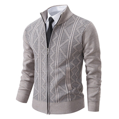 Herren Strickjacke Modern Zopfmuster Stehkragen