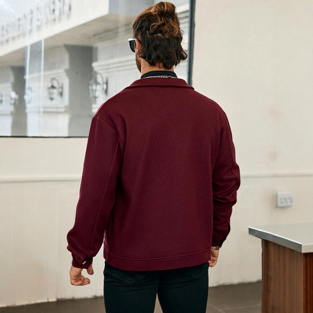 Herren Stadtjacke Modern Reißverschluss Mantel Schwarz