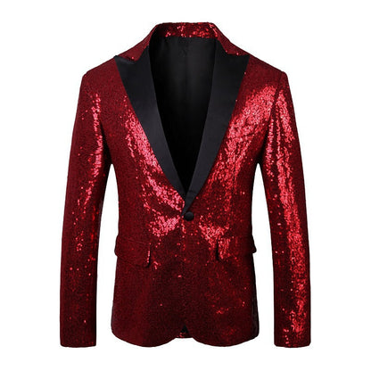 Herren Blazer Glänzend Pailletten Abendjacke Glamour