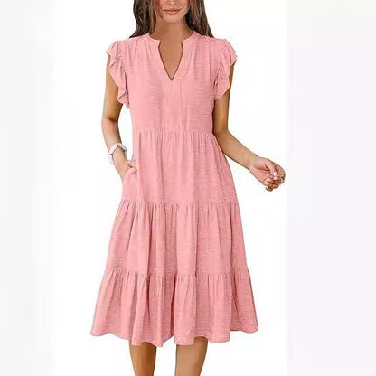 Damen Maxikleid mit Rüschendetails und Taschen Sommerkleid