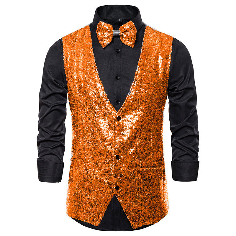 Herren Paillettenweste Glitzer mit Fliegenband Elegant